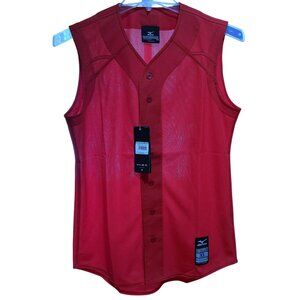 New Mizuno Mens XS Cardinal Mesh Sleeveless Baseball Jersey Button Front Drylite
